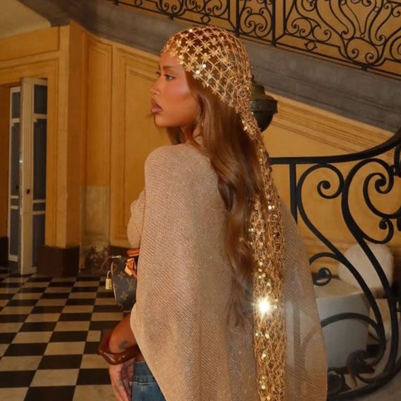 Ethnic Fashion Design - Boho cekinowa chusta na głowę ze