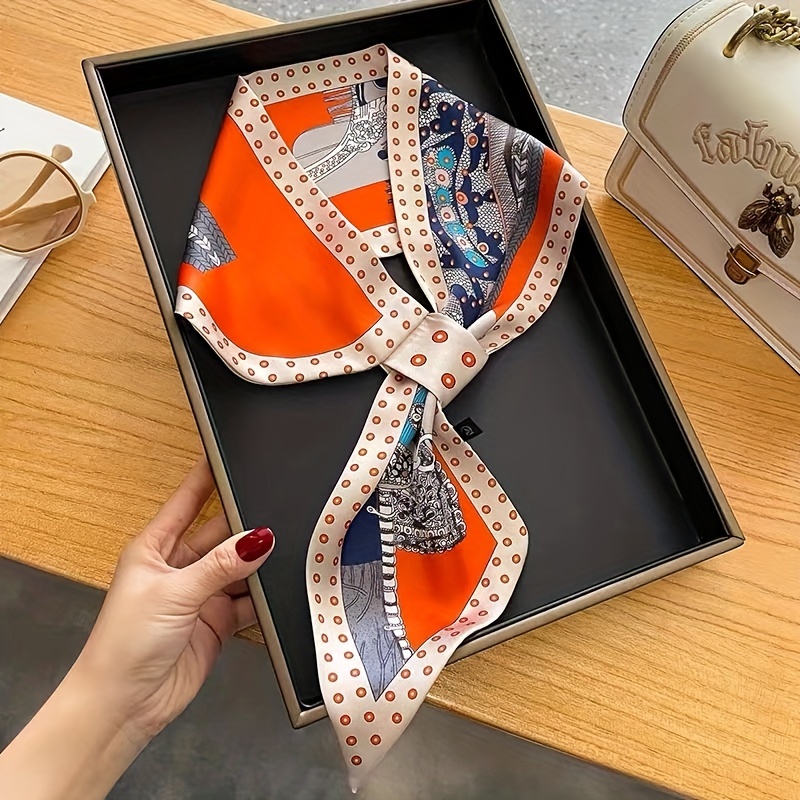 Ethnic Fashion Design - Boho Chic Pomarańczowy Kwiatowy Nadruk Skinny